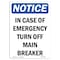 Signmission OSHA Notice, 7" Height, In Case Of Emergency Turn Off Sign, 7" X 5", Portrait OS-NS-D-57-V-13669 - alternate 1